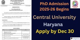 Central University Haryana PhD Admission 2026 Begins Check Here